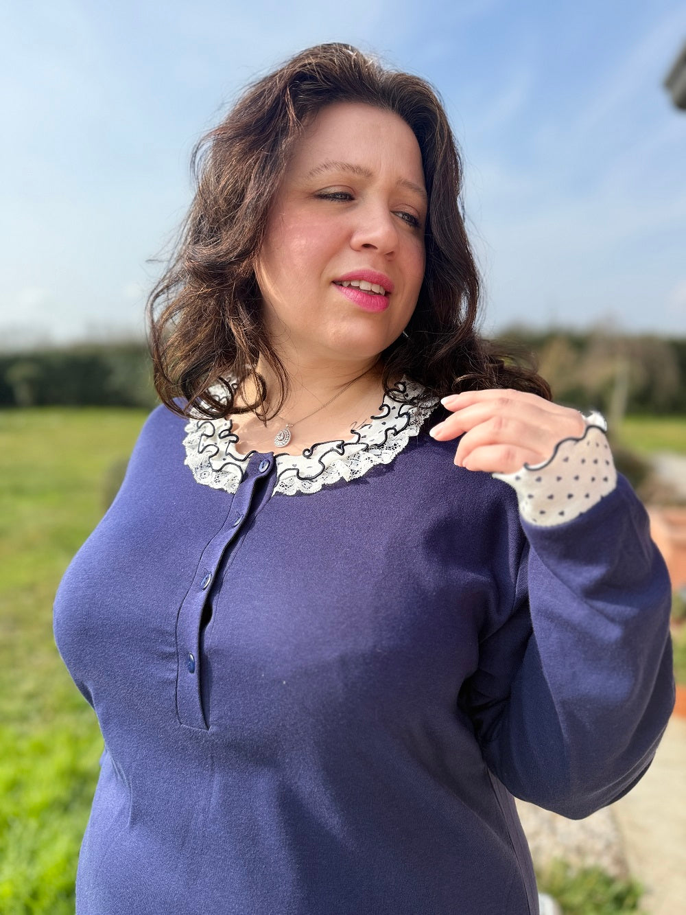 Pigiama Donna Serafino Manica Lunga Cuoricini