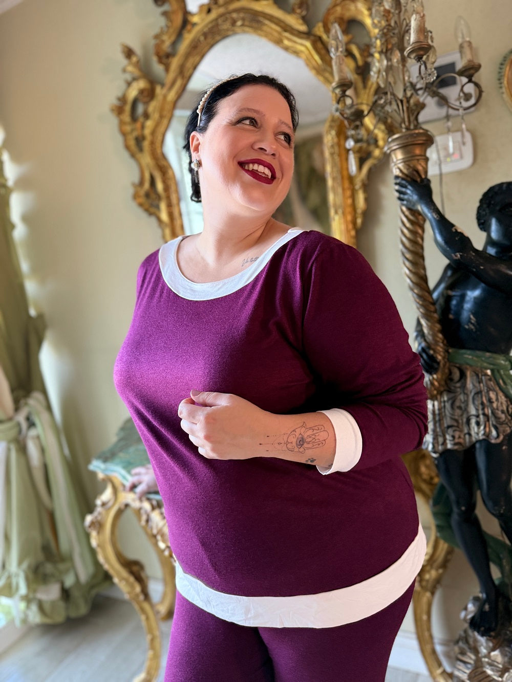 Pigiama Donna Manica Lunga Cachemire Acero