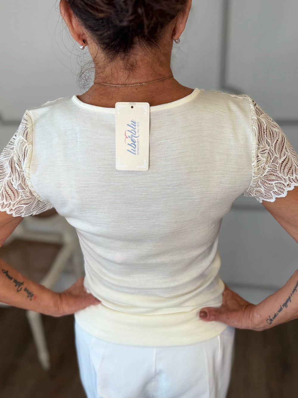 Maglia Donna Manica Corta Pizzo Lurex 25429