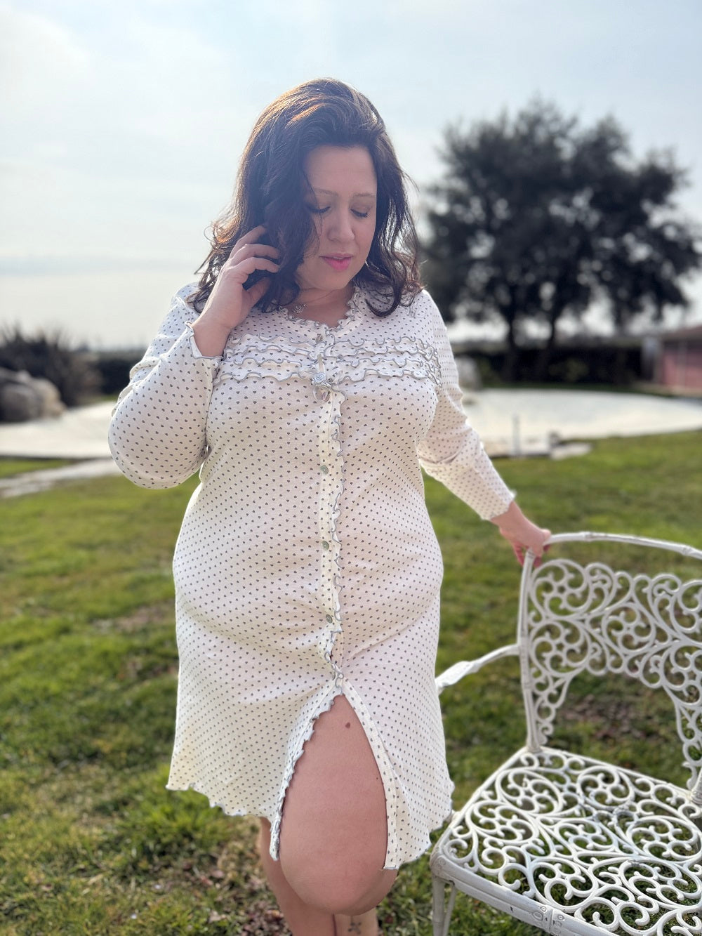 Camicia Donna Manica Lunga Aperta Cuori