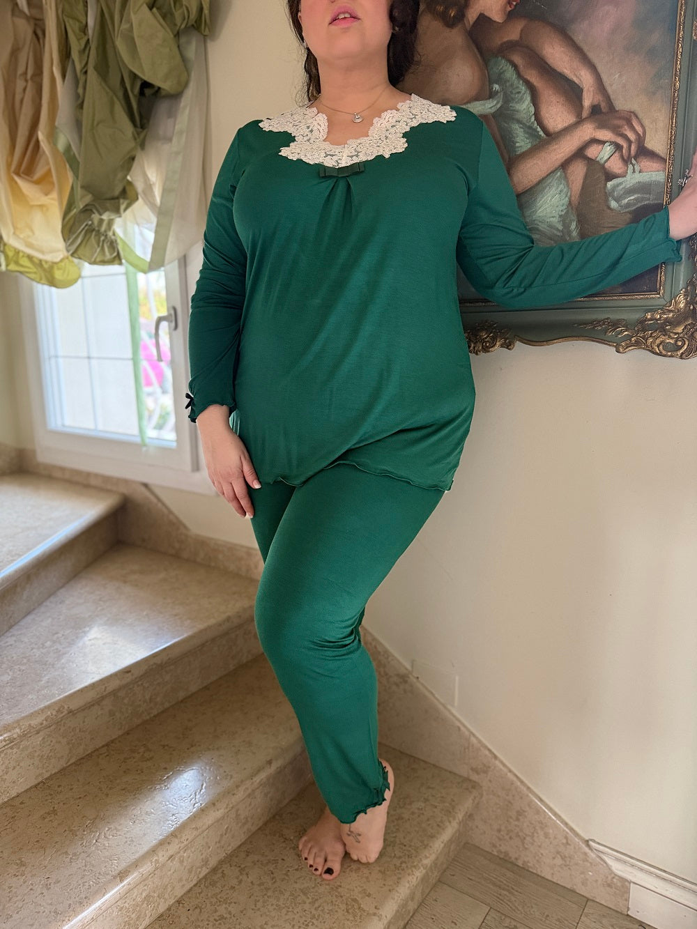 Pigiama Donna Manica Lunga Elisabetta Scollo a V