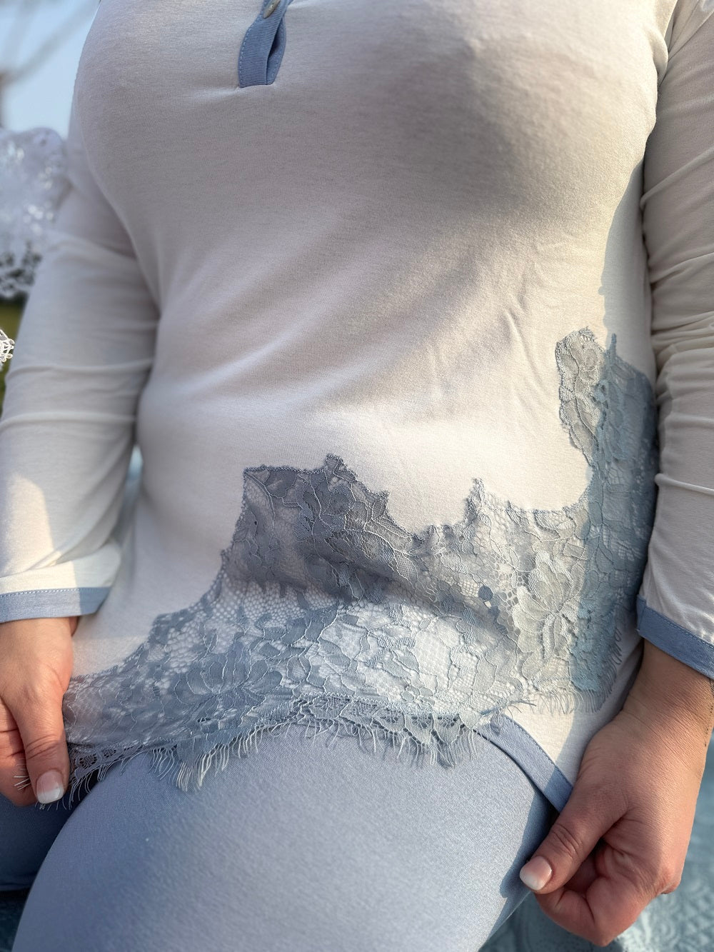 Pigiama Donna Manica Lunga Inserto Pizzo