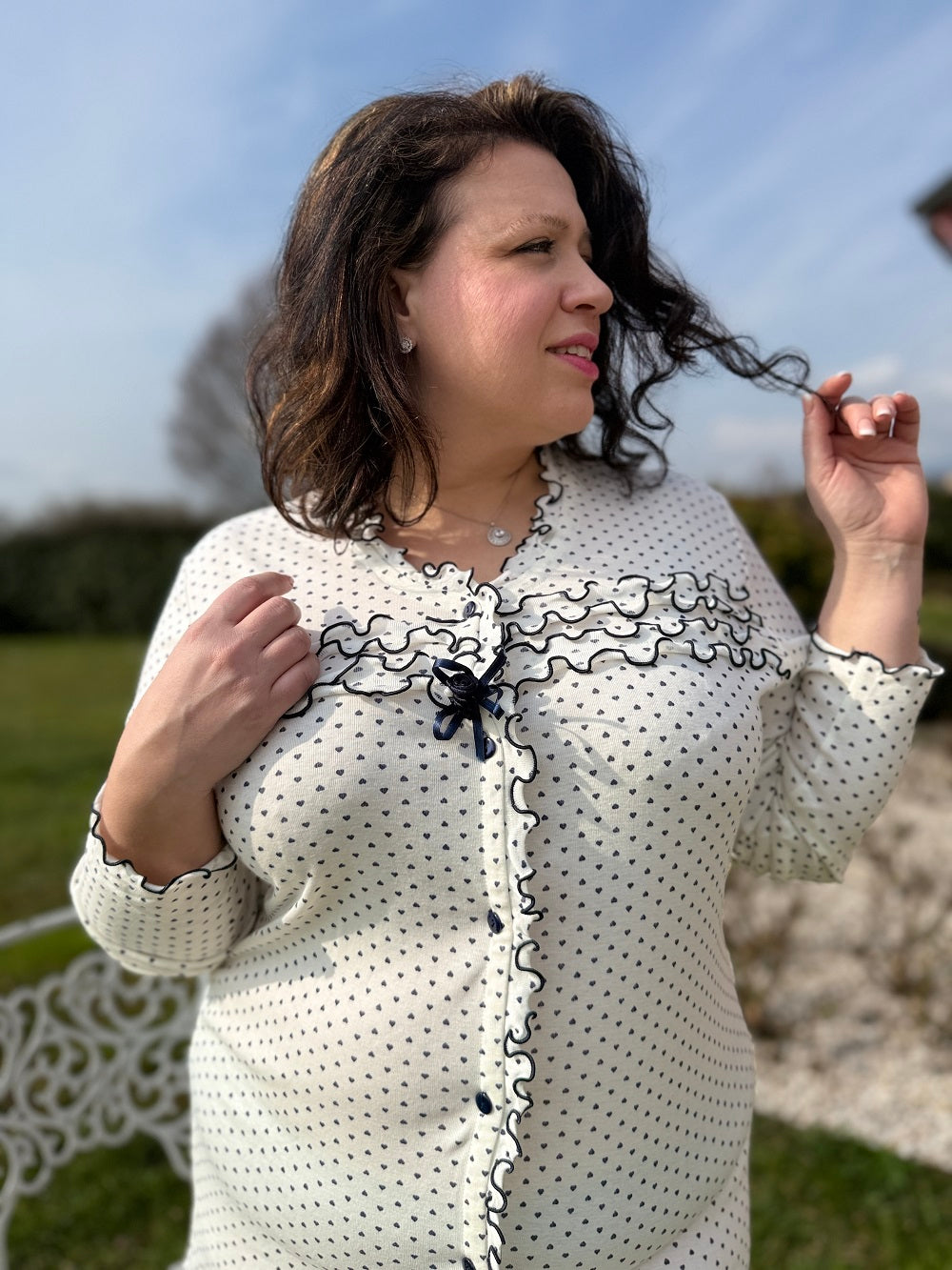 Camicia Donna Manica Lunga Aperta Cuori