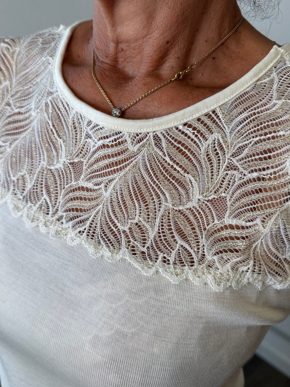 Maglia Donna Manica Corta Pizzo Lurex 25429