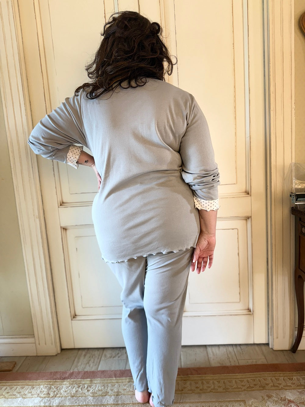 Pigiama Donna Serafino Manica Lunga Cuoricini