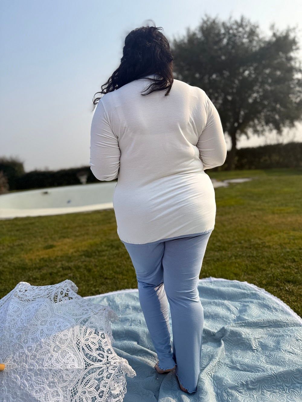 Pigiama Donna Manica Lunga Inserto Pizzo