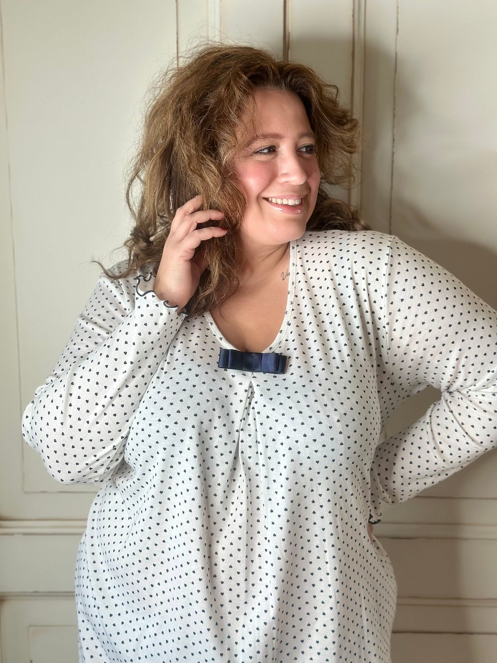 Camicia Cuori Manica Lunga Scollo V